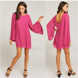 Show Me Your MuMu Pink Bombshell Mini Dress with Sheer Bell Sleeves NWOT